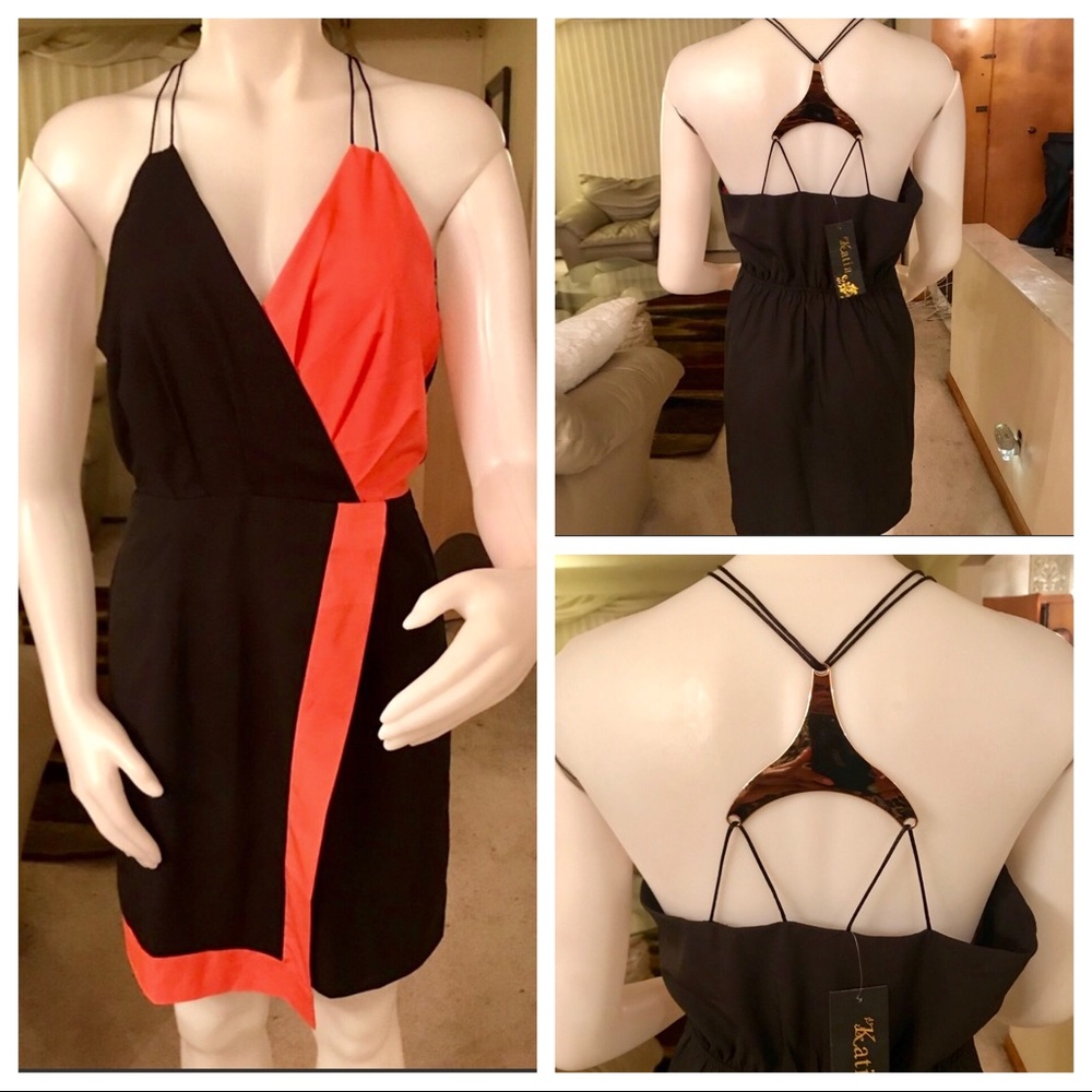 Women’s dress by Katie black and coral size L